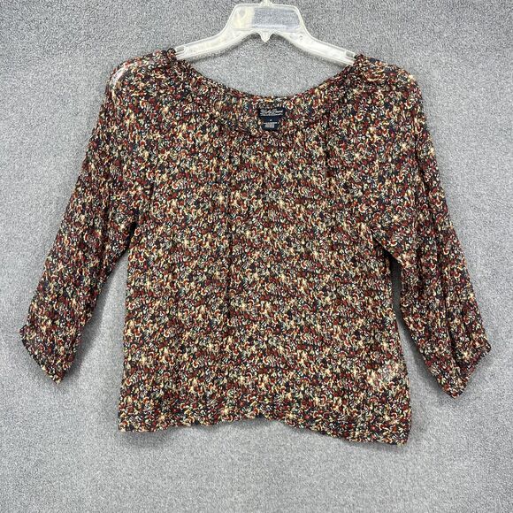 Lucky Brand Shirt Womens Small Multicolor 100% Silk Floral Boho Peasant Top - Picture 1 of 15